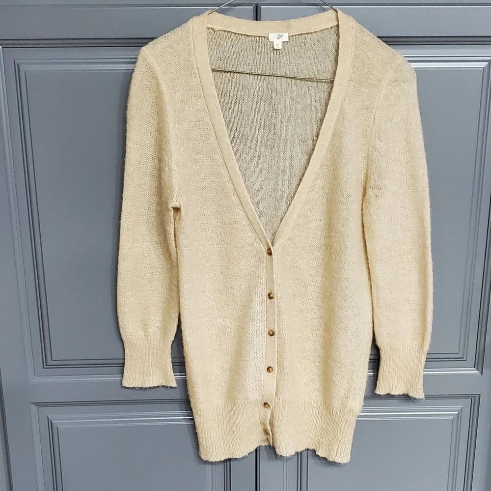J.CREW  Women's Cream Cardigan Sweater Wool/ Mohair Material Medium⚜️🤎⚜️ - Picture 3 of 6